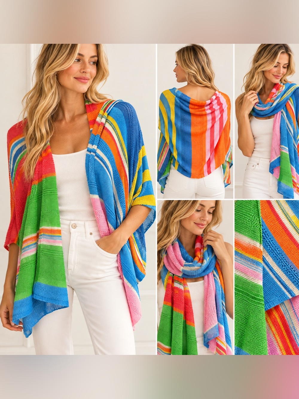 Lauren Ralph Lauren Multicolor Striped Knit Wrap Shawl NWT